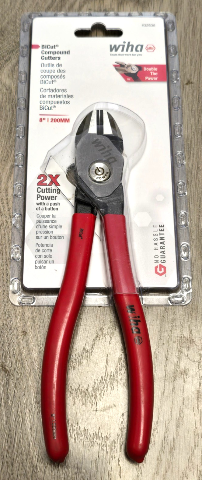 Wiha Tools 32636 8″ Push Button BiCut Compound Diagonal Cutter Pliers, Germany