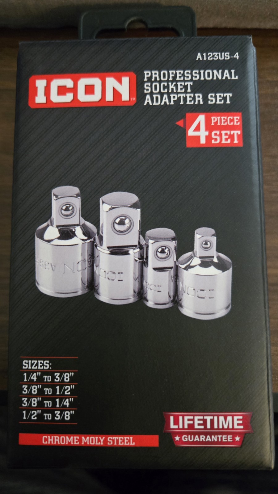 Icon Professional Socket Adapter Set 4 Piece Chrome Moly Steel A123US-4 57324