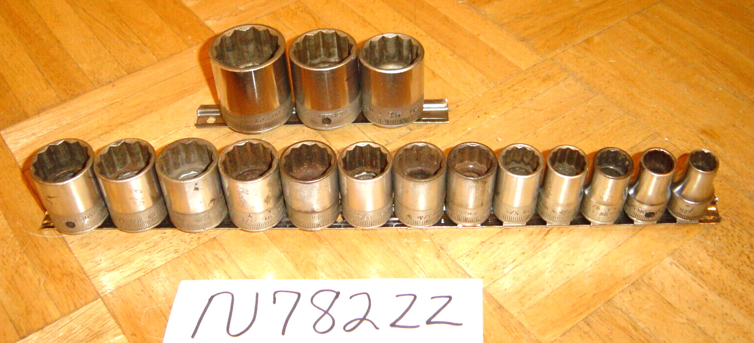 SNAP-ON TOOLS 16 PIECE 1/2 DRIVE SAE. SHORT SOCKET SET 7/16-1-1/4 1947 DATE CODE