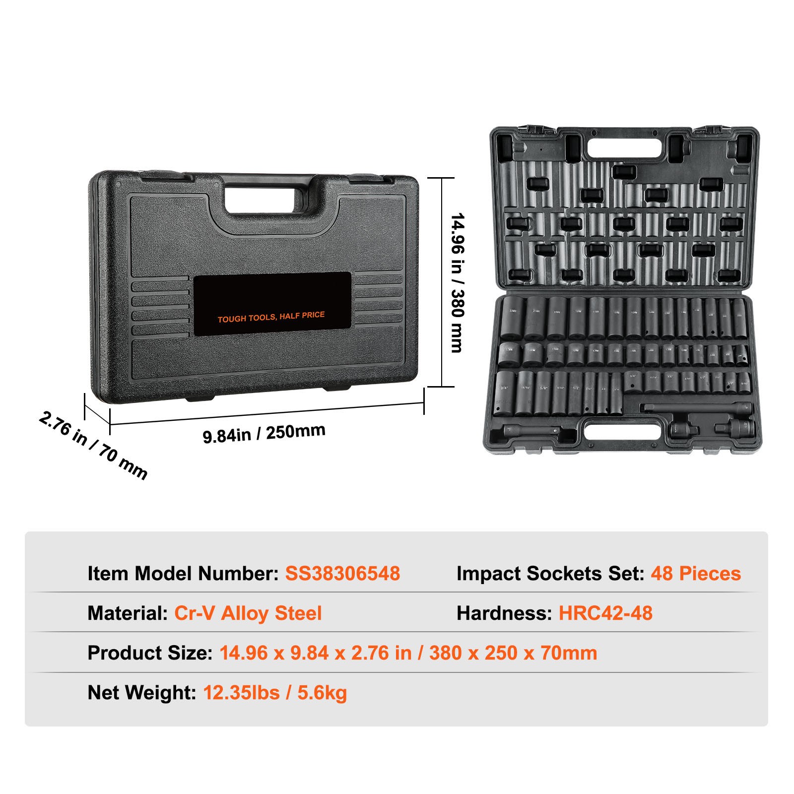 VEVOR Impact Sockets Set 6-Point 1/2in / 3/8in / 1/4in Sockets Set Ratchet Tool