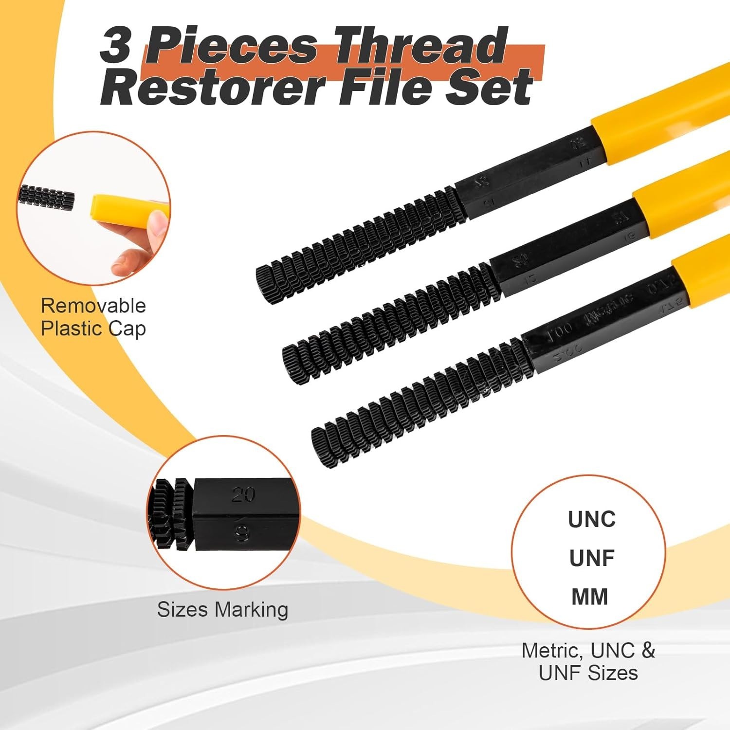 3-Piece Thread Restorer File Set, High Carbon Steel Metric & SAE Repair Tools