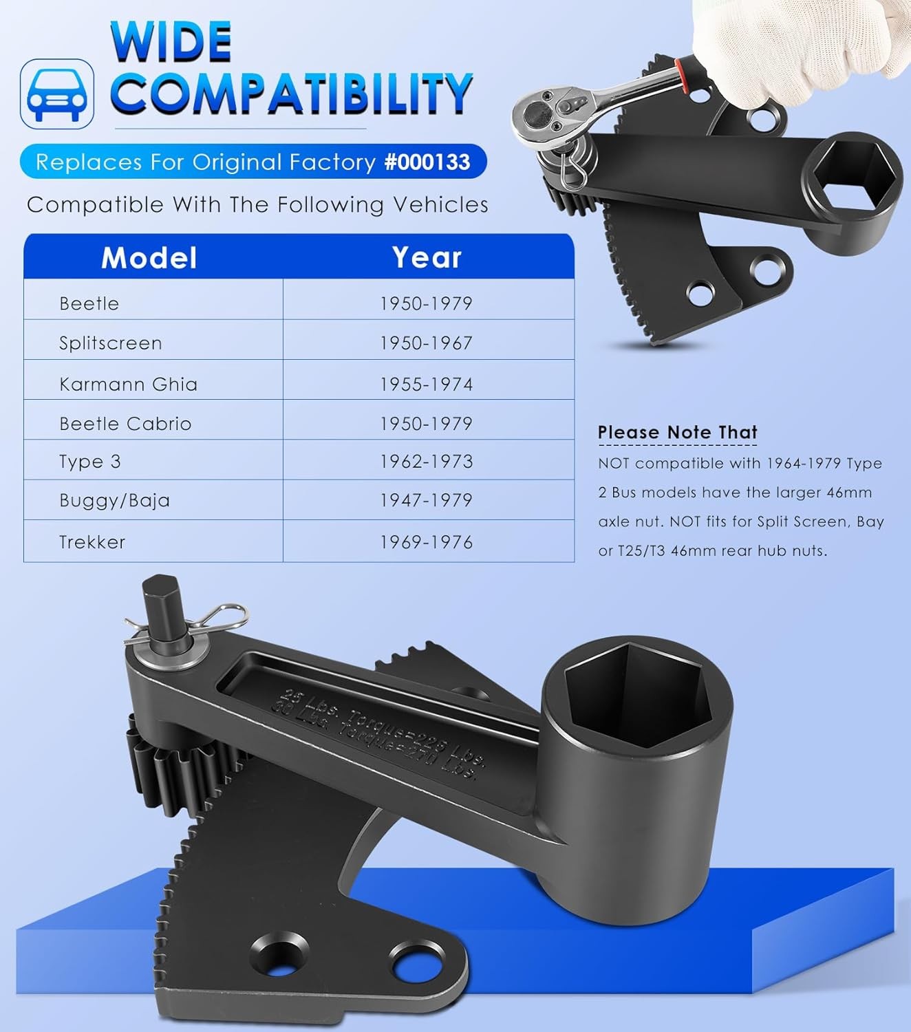 Torque Multiplier for VW 36mm Axle Flywheel Nut High Leverage Wrench Tool 000133
