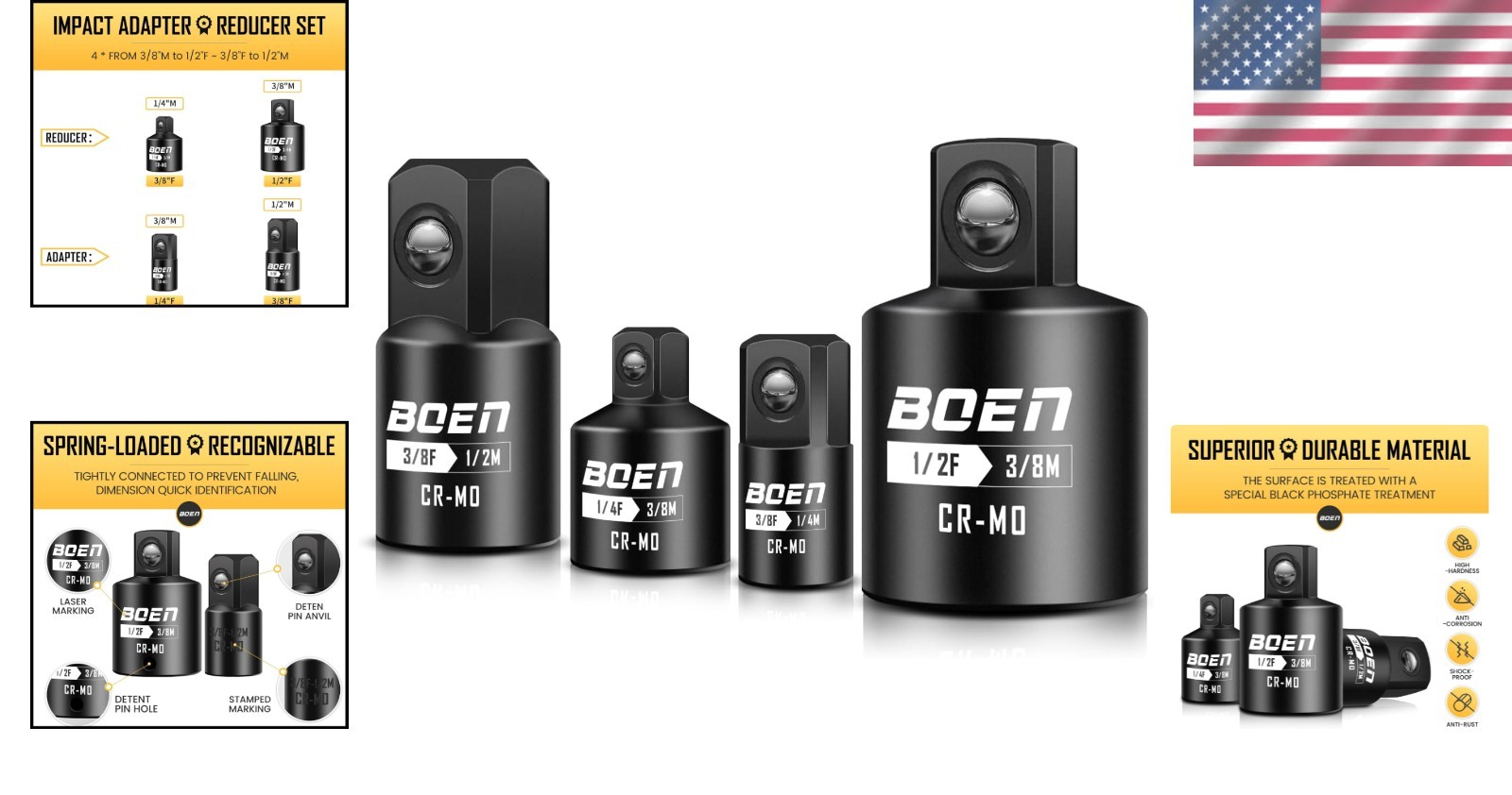 Versatile 4-Piece Impact Socket Adapter Set for Automotive & Industrial Use