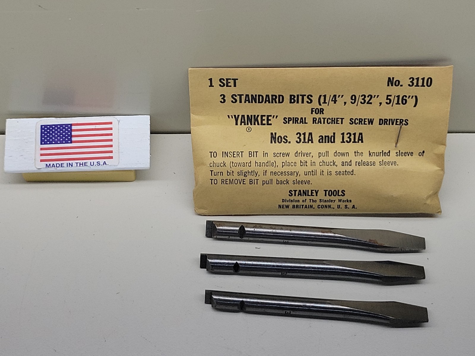 Stanley Yankee 31 31A 131 68-131 Millers Falls 62A Flat Tip Bit Set 3110 NOS USA