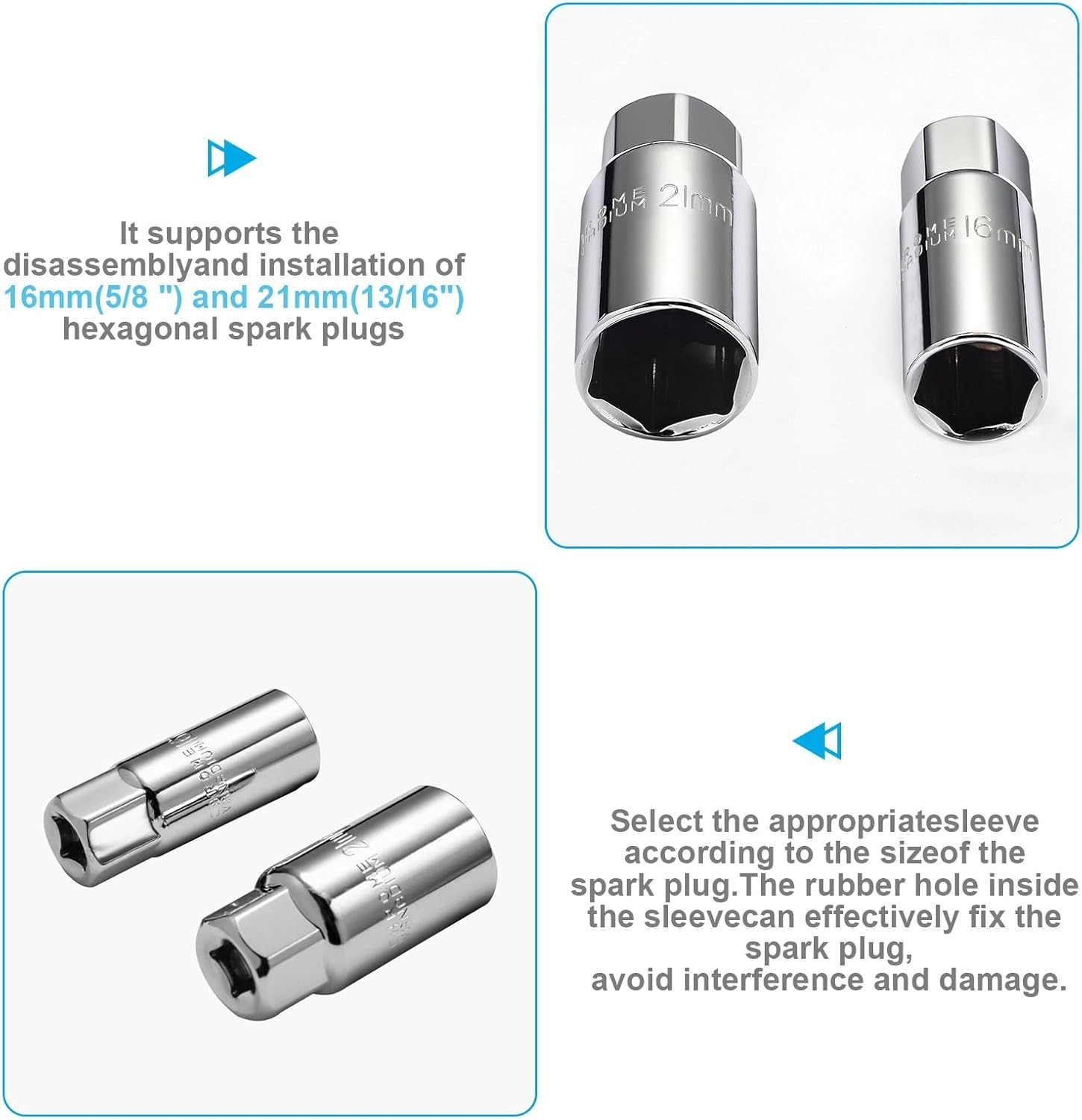 3Pcs Spark Plug Socket Wrench Set T-Handle, Universal 5/8″ & 13/16″