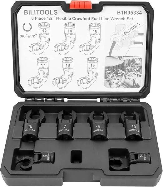 6PCS Flex Head Crows Foot Line Wrench Set, 3/8″ & 1/2″ Drive Injector Fuel Line