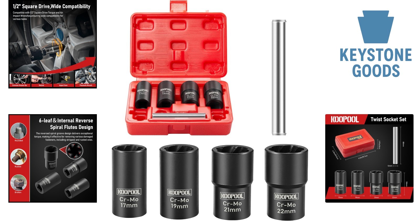 5-Piece Lug Nut Remover Set with Drift Punch – Heavy Duty Chrome Molybdenum S…