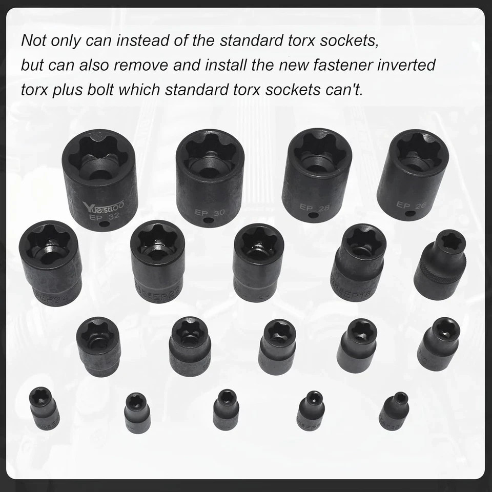 19pcs External Torx Plus Socket Set Compatible With Tesla 6 Point Ep Socket 1/2′