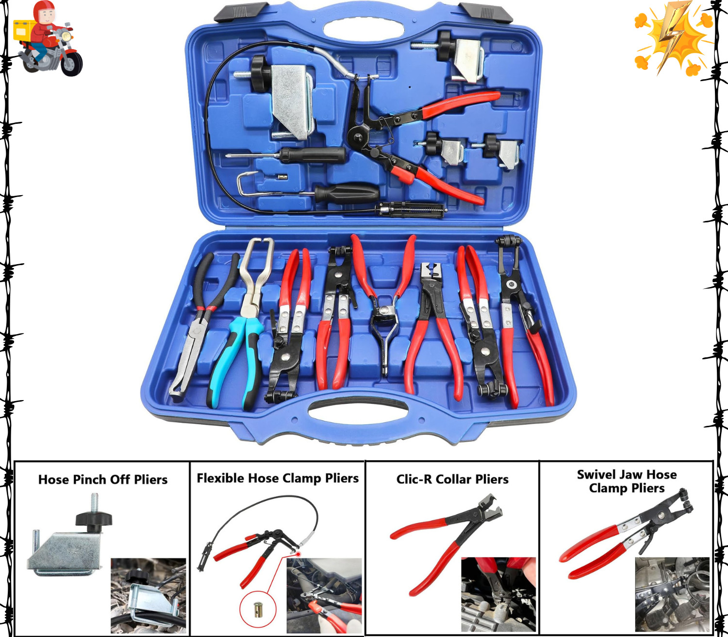 DPTOOL Hose Clamp Pliers Set 15pcs Removal and Installation Red