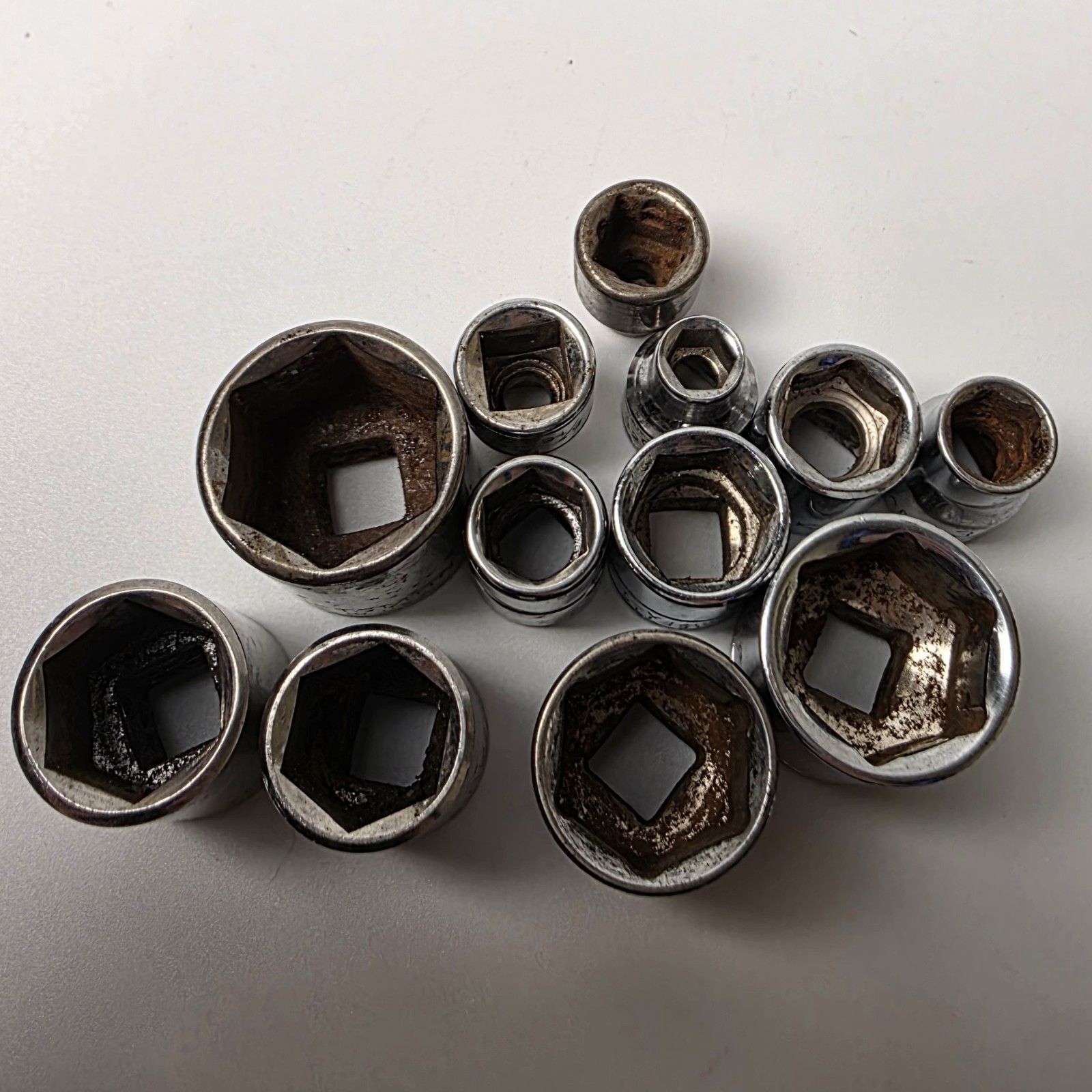 Used 3/8″ Drive 6 Point Shallow Sockets Set Various Brands READ DESCRIPTION #689