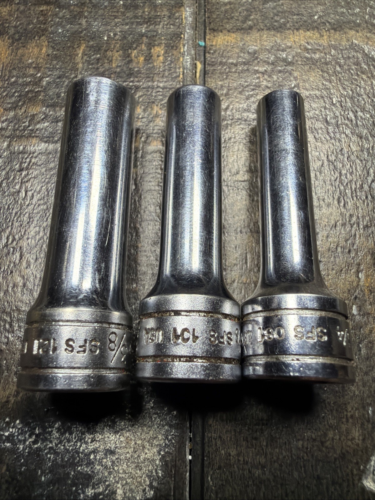 Lot Of 3 Snap On SFS081, SFS101, SFS121, 1/4, 5/16, 3/8″ Deep Socket 3/8″