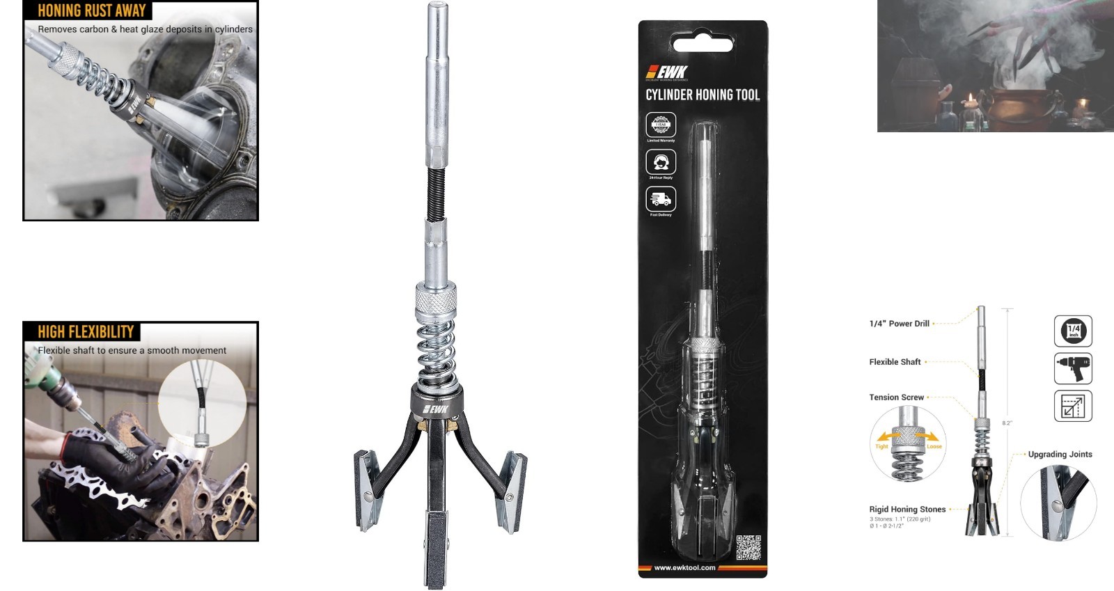 Adjustable 1 to 2-1/2 Inch Engine Cylinder Hone Tool – 220 Grit Precision Finish