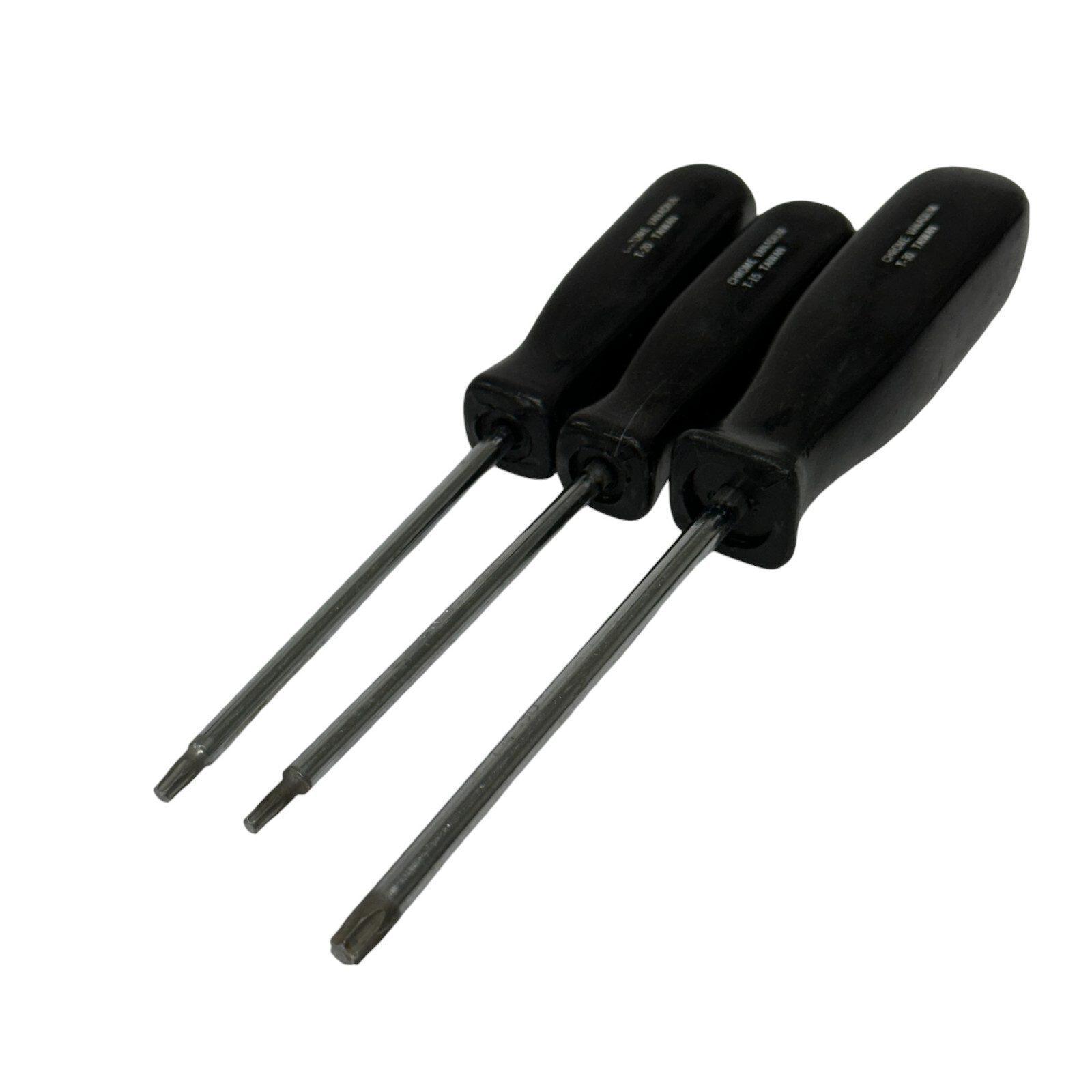 3 Pcs Vintage Chrome Vanadium T15, T20 and T30 Torx Screwdriver Set Black Handle