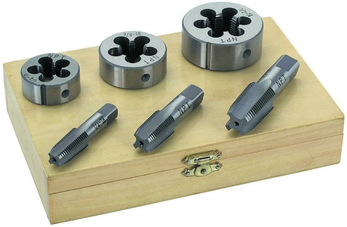 6 pcs Pipe Tap & Die 1/4″ X 18, 3/8″ X 18, 1/2″ X 14, NPT Engine Repair Tool Set