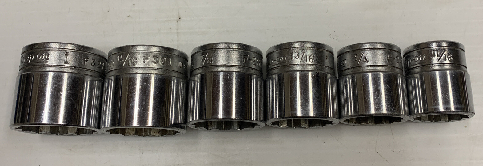 Snap-on USA 13 pc 3/8″ Drive SAE 12 Point Shallow Chrome Sockets F321-F081 U
