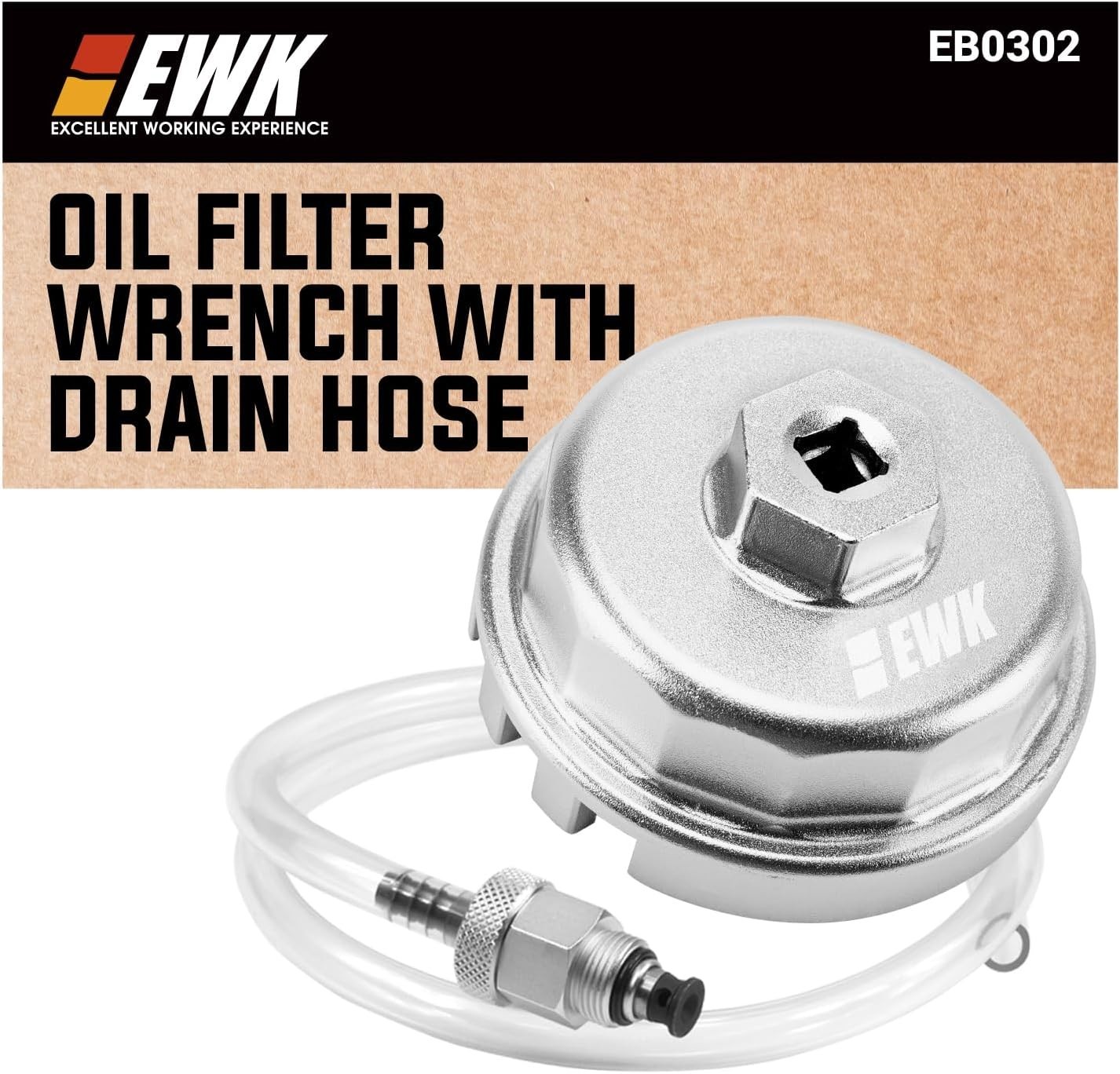 64mm Forged Aluminum Oil Filter Wrench with Drain Hose, Heavy-Duty Oil Change…