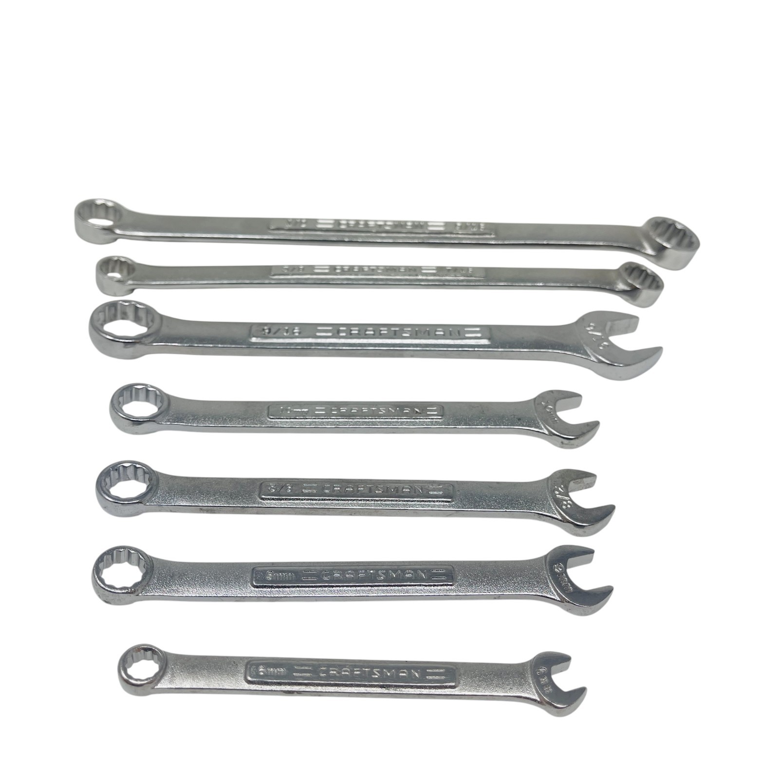 Craftsman Wrench Lot Mixed SAE & Metric Set Offset Box & Open End, 7 Pcs
