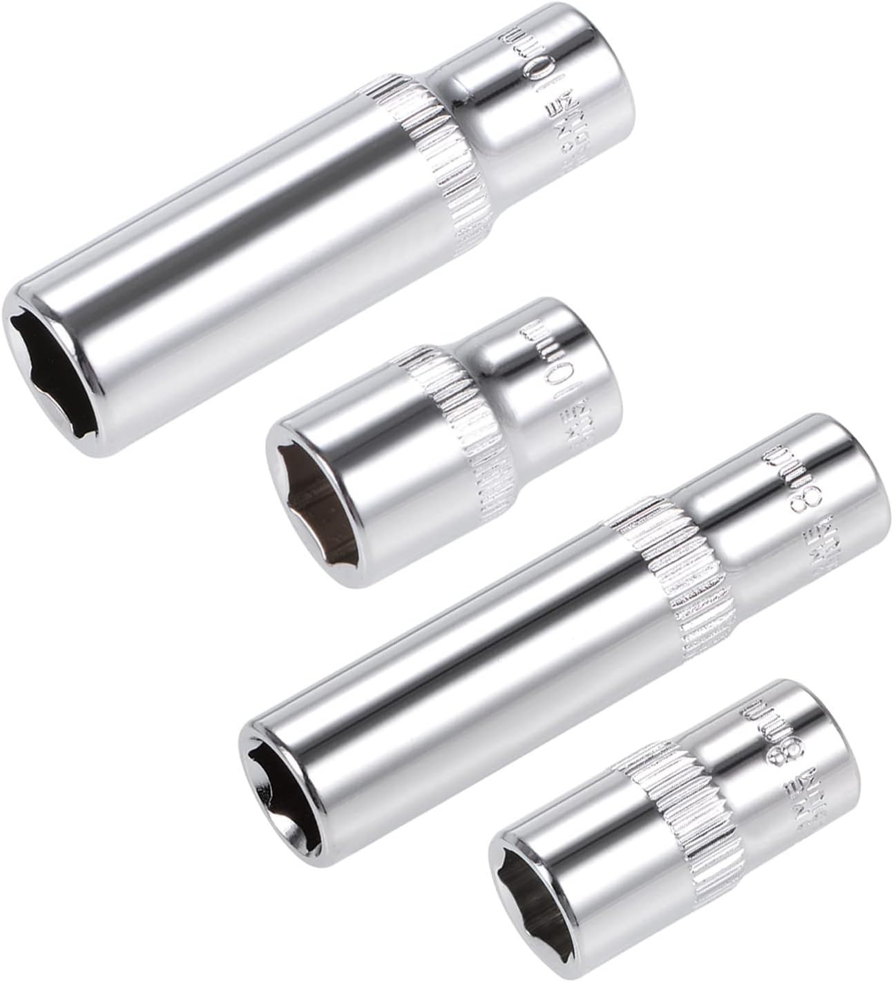 1/4-inch Drive by 8mm & 10mm Deep and Shallow Socket Set, 6-Point CR-V Steel