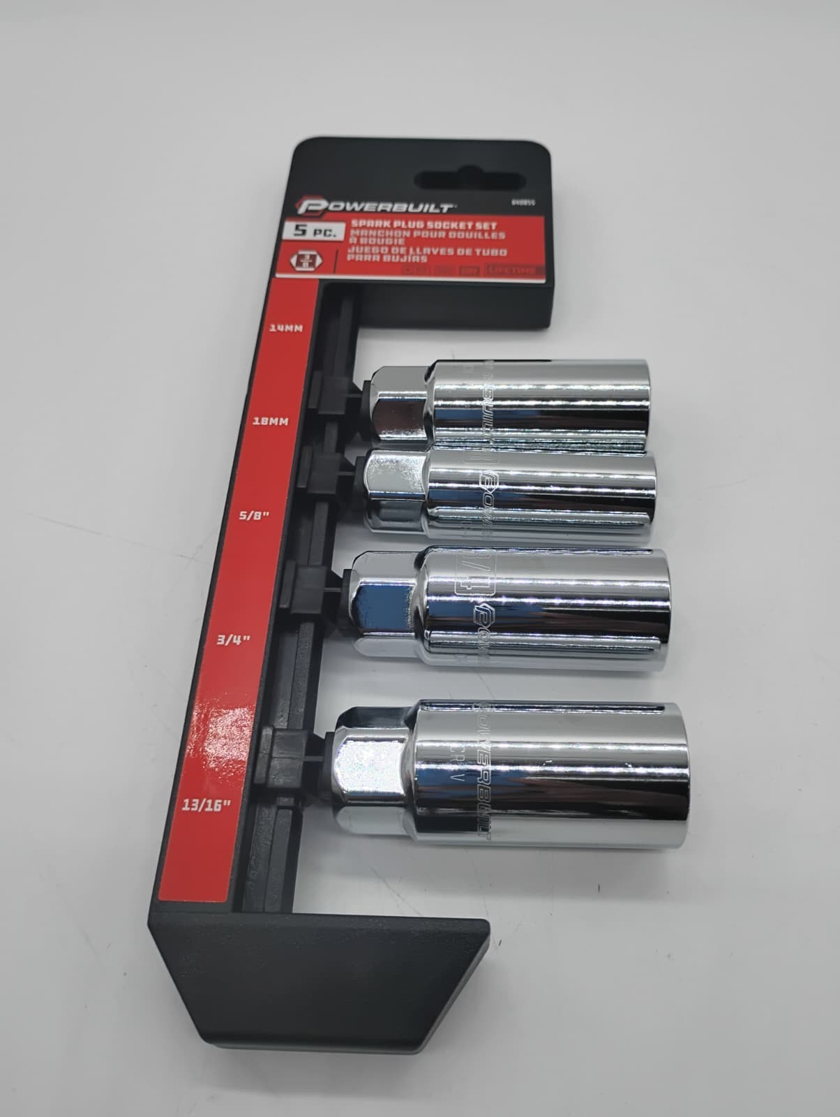 Powerbuilt 3/8 Drive Spark Plug Socket Set 6 Point Deep Thin Wall 4pc 640855