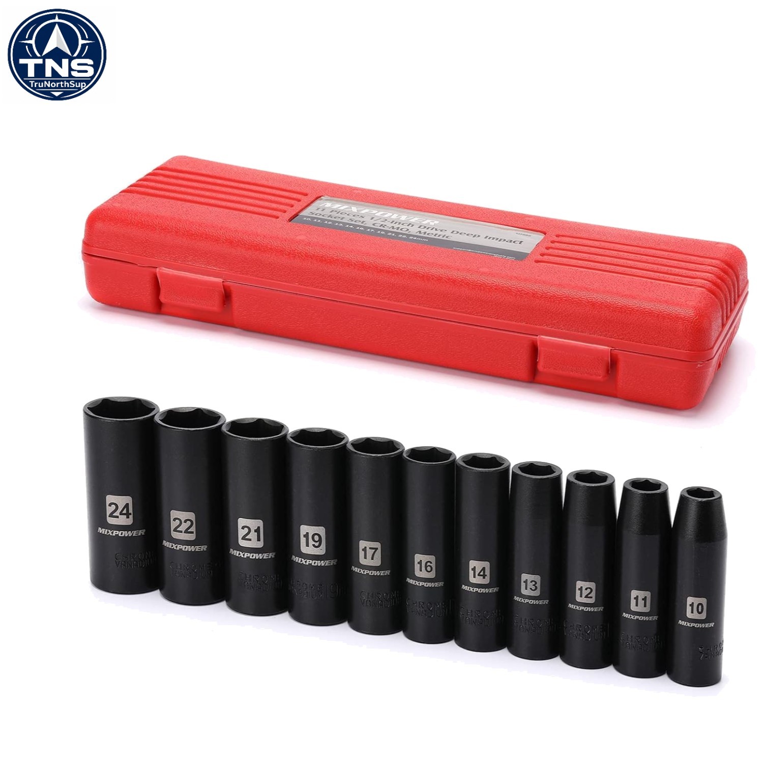High-Torque 11-Piece 1/2-Inch Drive Deep Impact Socket Set, Metric Sizes 10-24mm