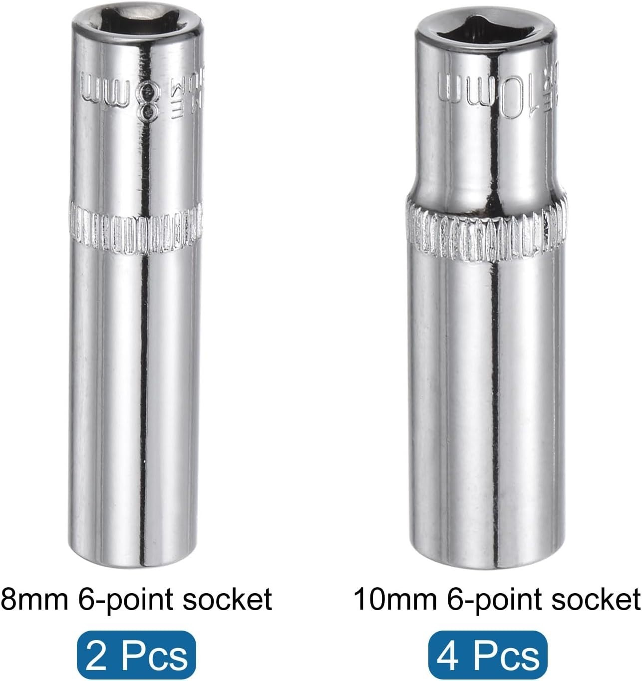 6-Point Shallow Socket, 1/4″ Drive 2pcs 8mm Deep Socket & 4pcs 10mm Deep Sock…