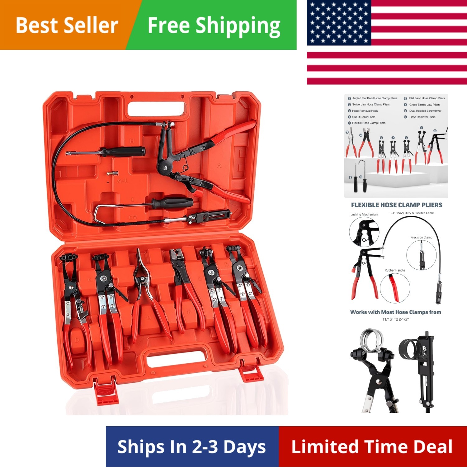 9PCS Hose Clamp Pliers, Long Hose Clamp Tool Remover for Water Hose and Auto…