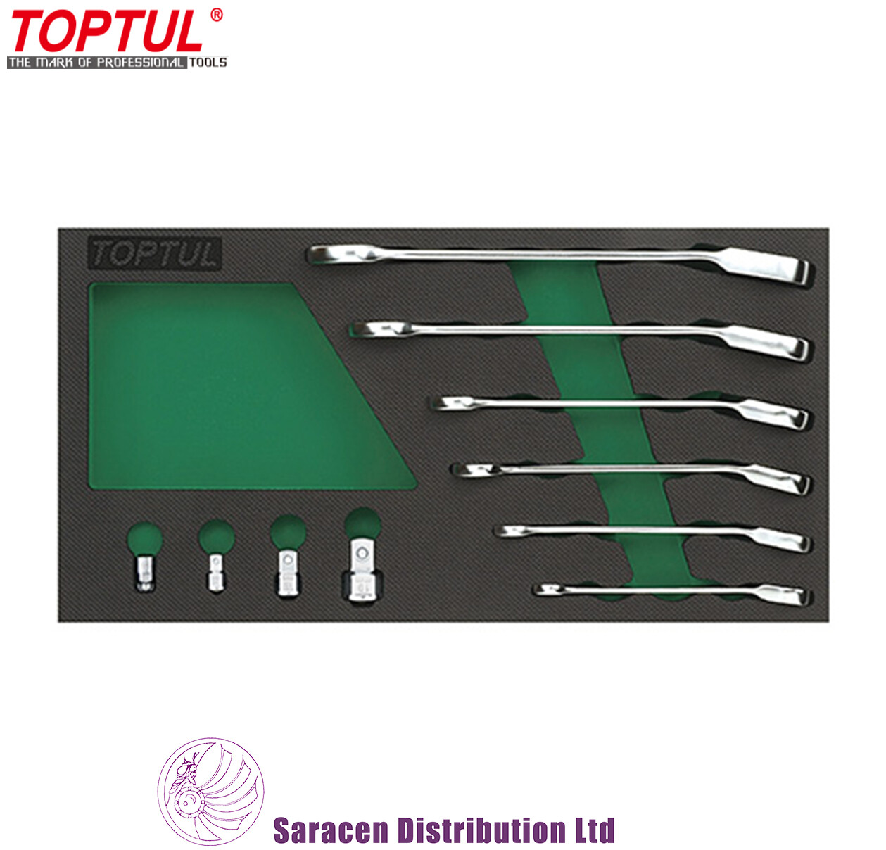 TOPTUL 10 PIECE METRIC RATCHET COMBINATION SPANNER SET IN FOAM MODULE – GVA1017