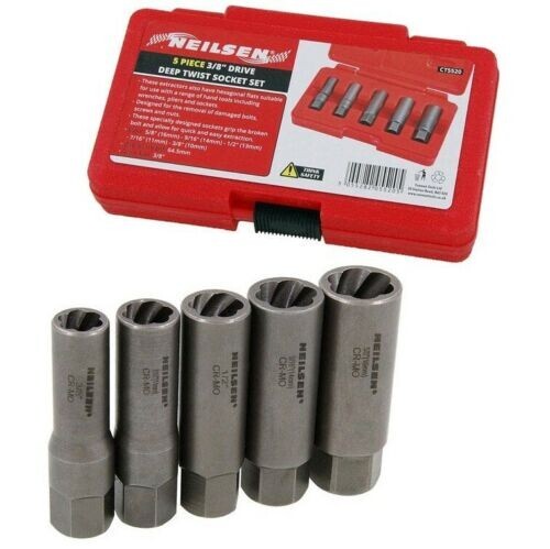 5pc Deep Twist Socket Set 10/16mm Damaged Nut & Bolt Extractor 3/8″Dr Easy Outs