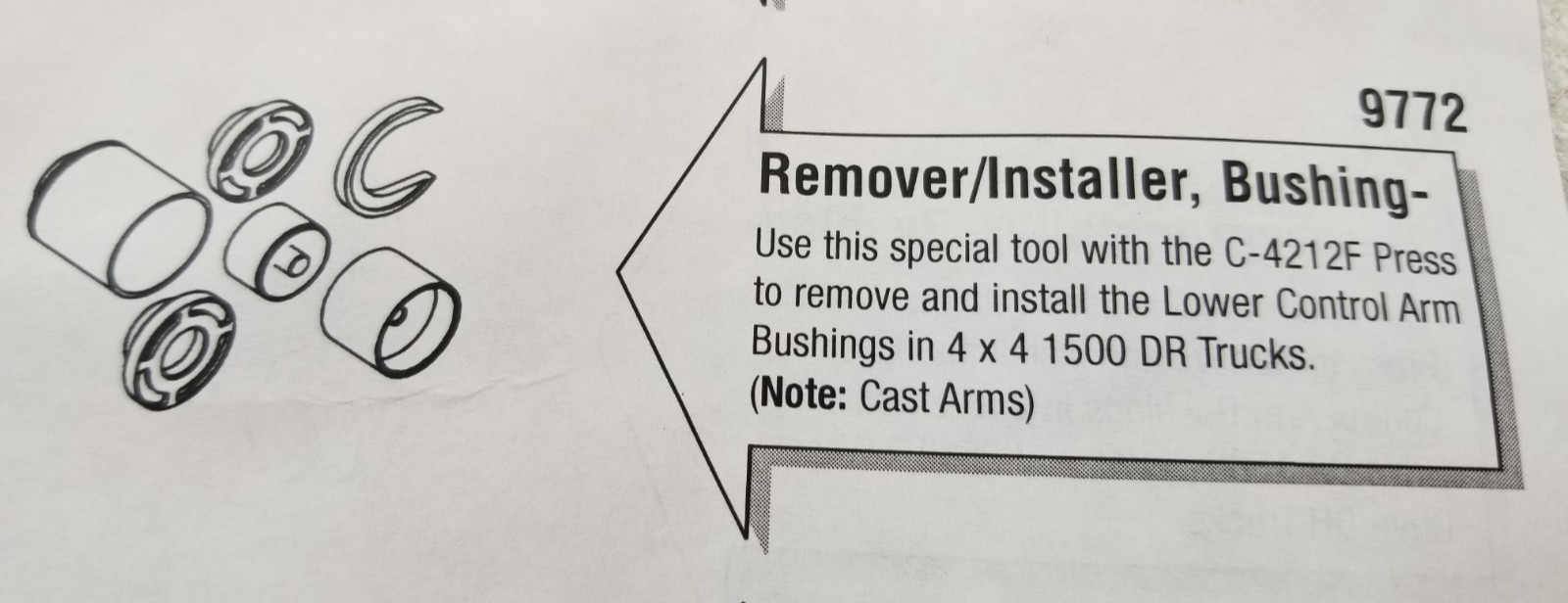 * Dodge Miller 9772 Lower Control Arm Bushing Remover Installer Set 4wd DR Truck