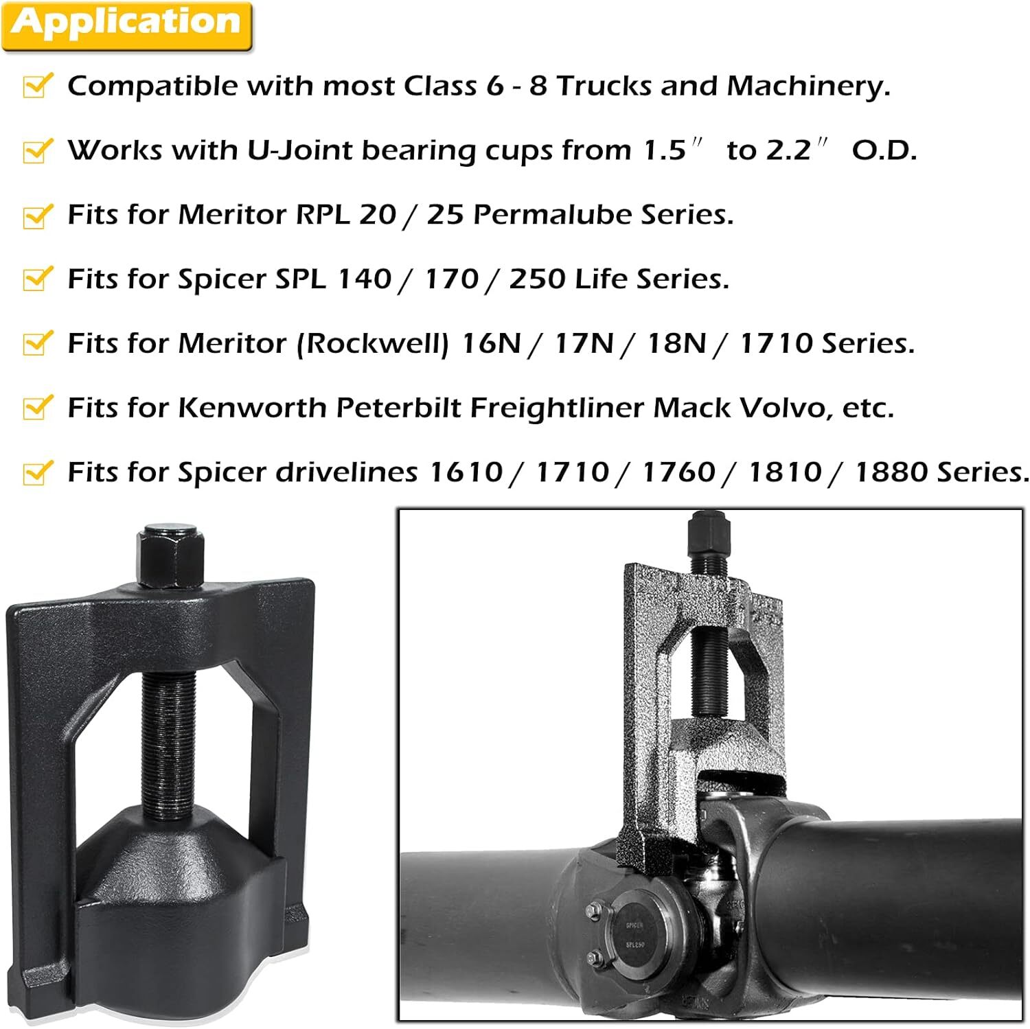 Heavy Duty 10102 U Joint Puller Class 6-8 with 5192 Bearing Cup Installer Tool