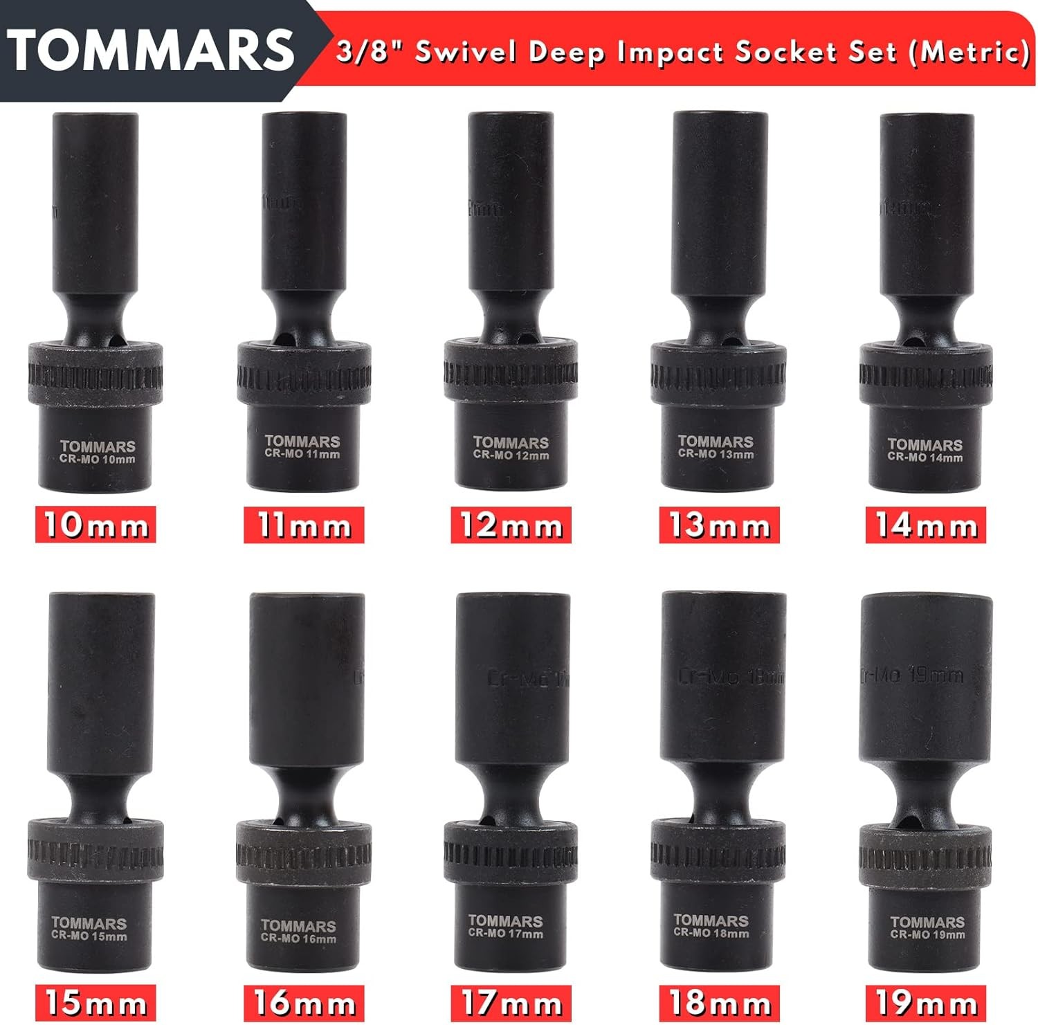 3/8″ Drive Universal Swivel Impact Socket Set Deep 6Point Wobble Flexible Socket