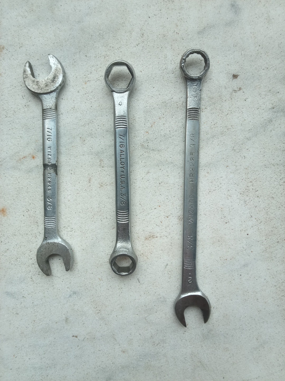 Vintage Wizard 3 Piece Wrench Lot ✭USA✭ 3/8″, 7/16″ x 3/8, 3/8″ x 7/16″ box end