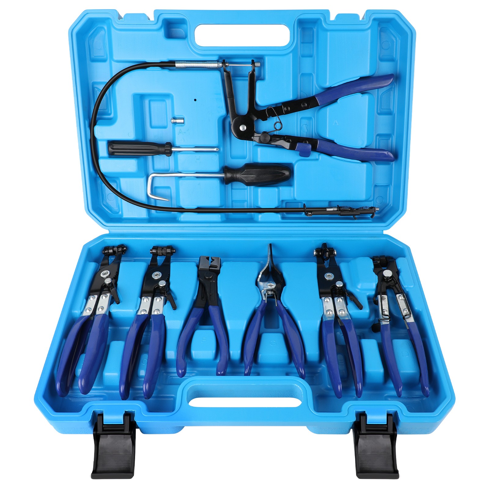 9pc Flexible Hose Clamp Clip Pliers Set Swivel Jaw Flat Angled Band Remover Tool
