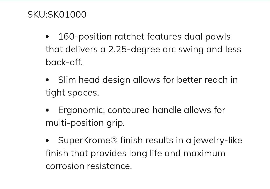 SK 1/4″ Dr Ratchet 160 Pos New LIFETIME WARRANTY Chrome Dual Pawls 2.25 Degree