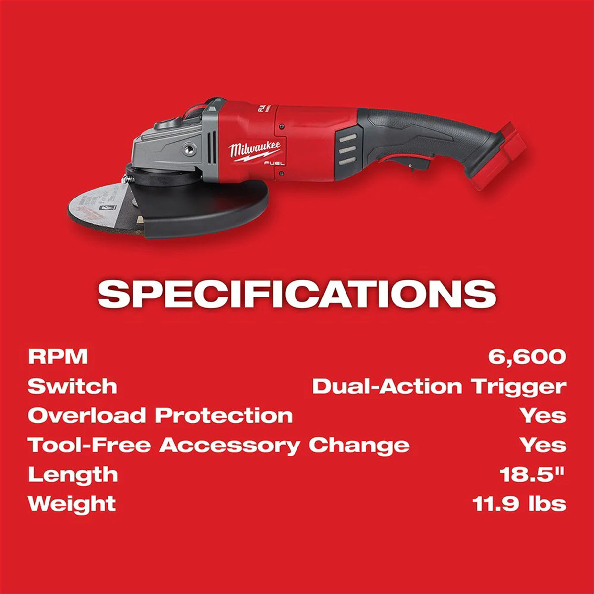 Milwaukee 2785-20 M18 FUEL 7″ / 9″ Large Angle Grinder