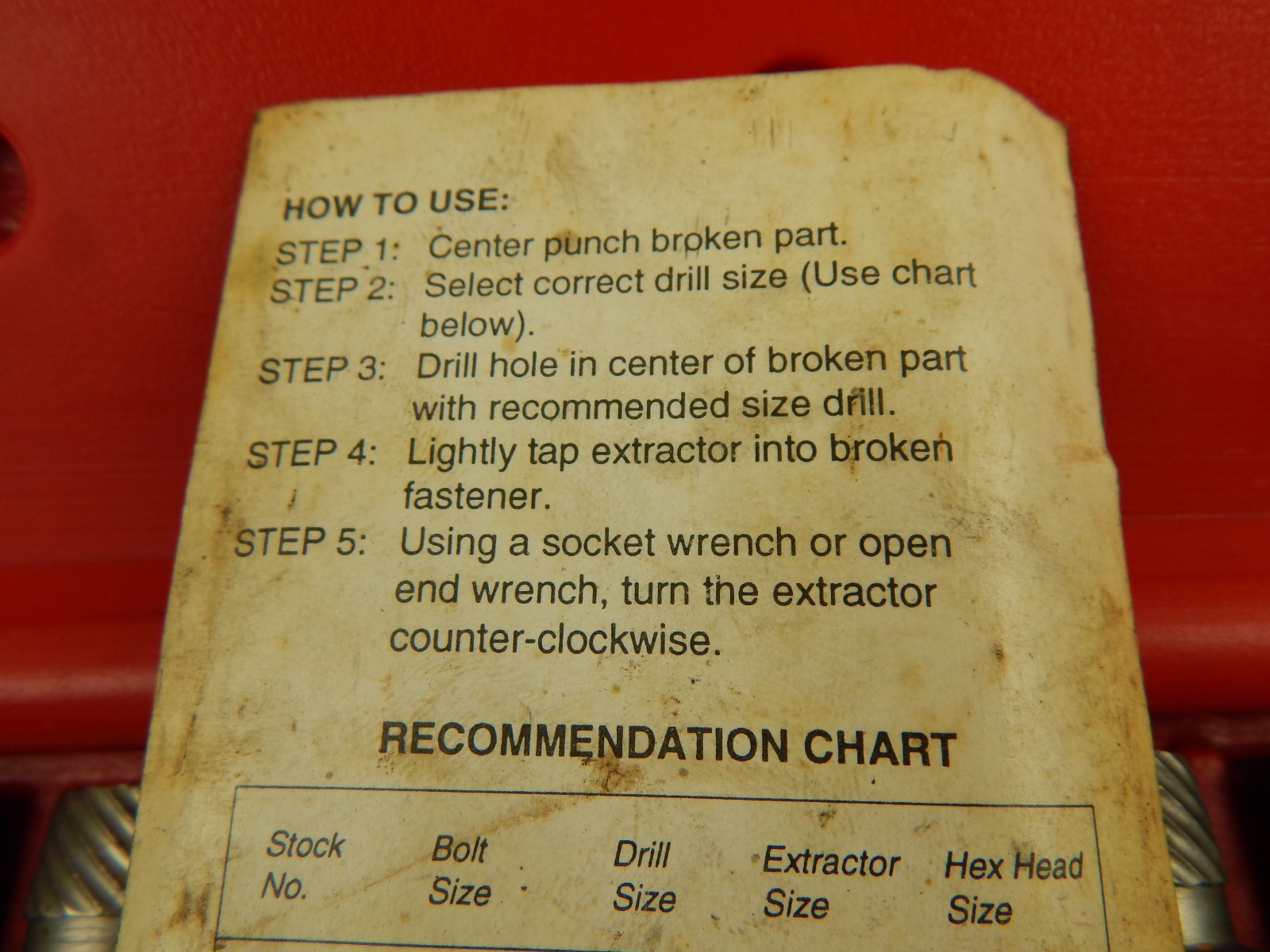 Snap-on REX25A 16 of 25-Piece Set Screw Extractors – Missing Most Small Sizes