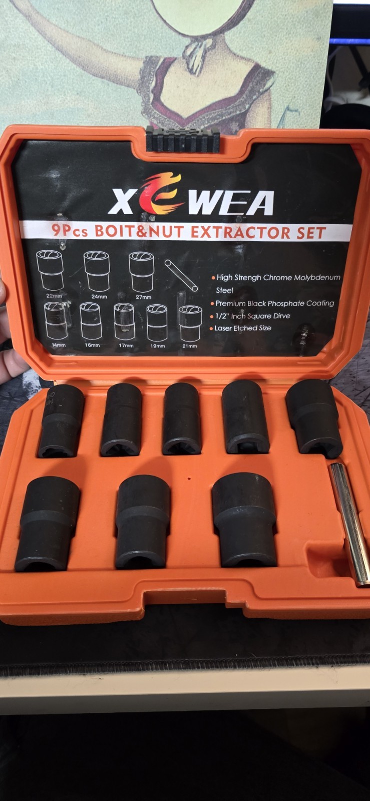 9PCS Lug Nut Extractor Set, 1/2″ Drive Impact Bolt Remover Socket Tool, Wheel…