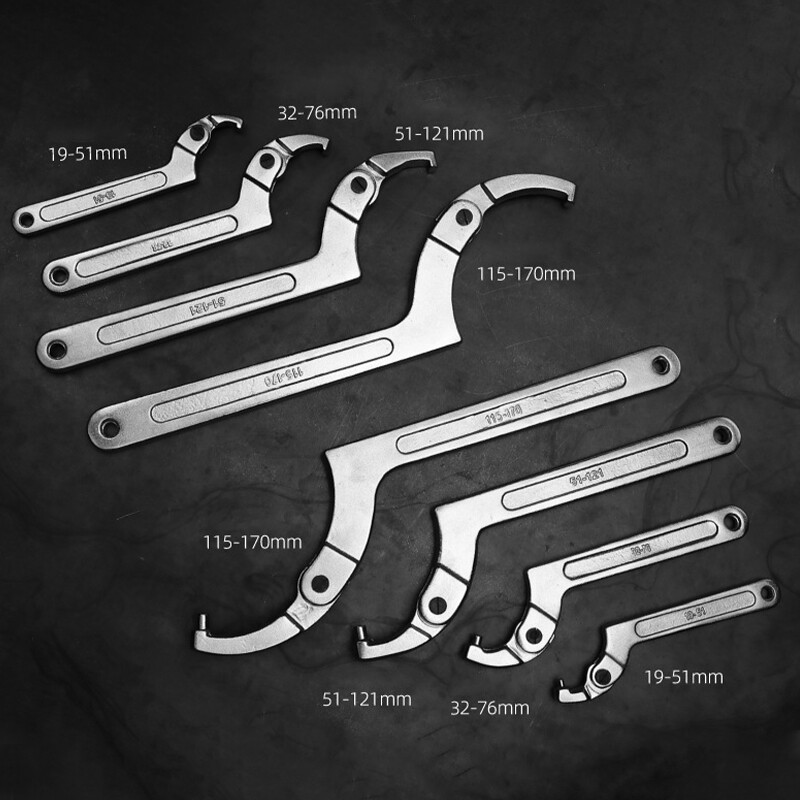 Adjustable Hook Wrench 19–170mm C Flat Spanner Tool Slotted Retaining Universal