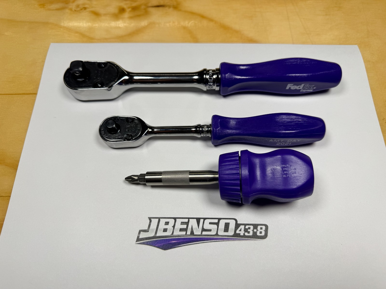Snap-on Tools NEW ULTRA RARE PURPLE FedEx 3pc AMT DAY Ratchet & Screwdriver Set