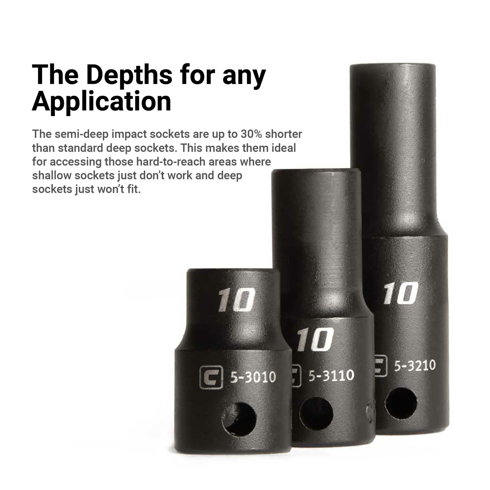 Capri Tools 3/8 in. Drive Shallow/Semi-Deep/Deep Impact Socket Set, MM, 45-Pc