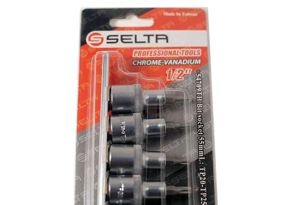 Selta Taiwan S2 9pc 1/2” Dr Torx Star Tamperproof Socket Bits with Hole:TP20-60
