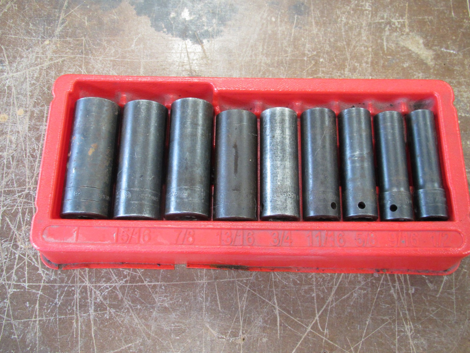 USED SNAP ON 309SIMY 1/2″ DRIVE 1/2″ TO 1″ SAE DEEP IMPACT 9 PC SOCKET SET