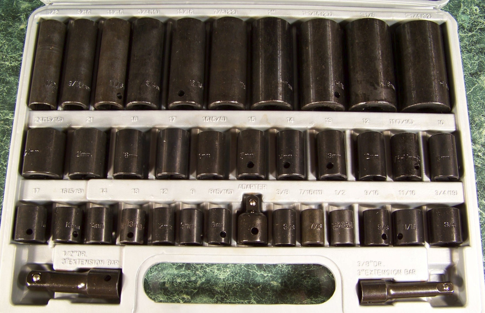 38pc 3/8 and 1/2 Drive AIR IMPACT SOCKET set SAE / METRIC Deep and Short w/ CASE