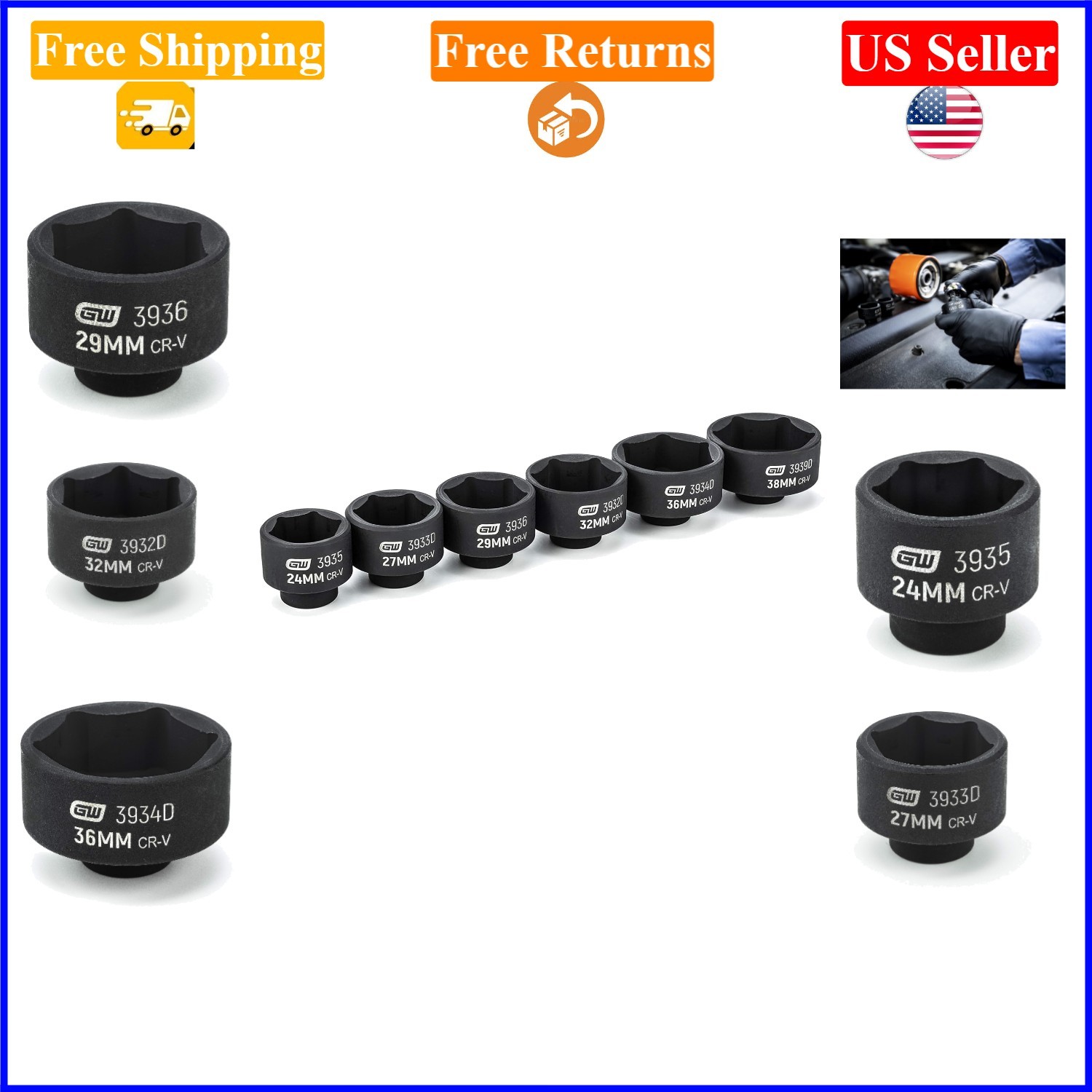 6 Pc Oil Canister Socket Set Automotive Tool Alloy Steel Black Oxide