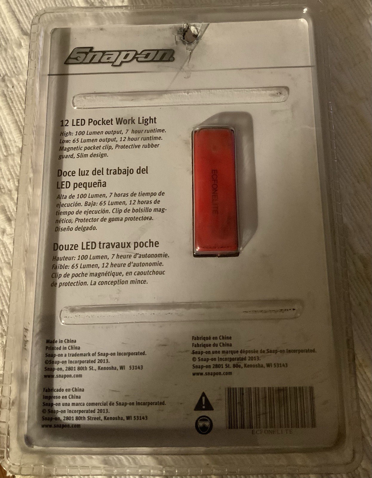 Snap On Tools ECFONELITE 12 LED Compact Light 100 Lumens High 65 Lumens Medium
