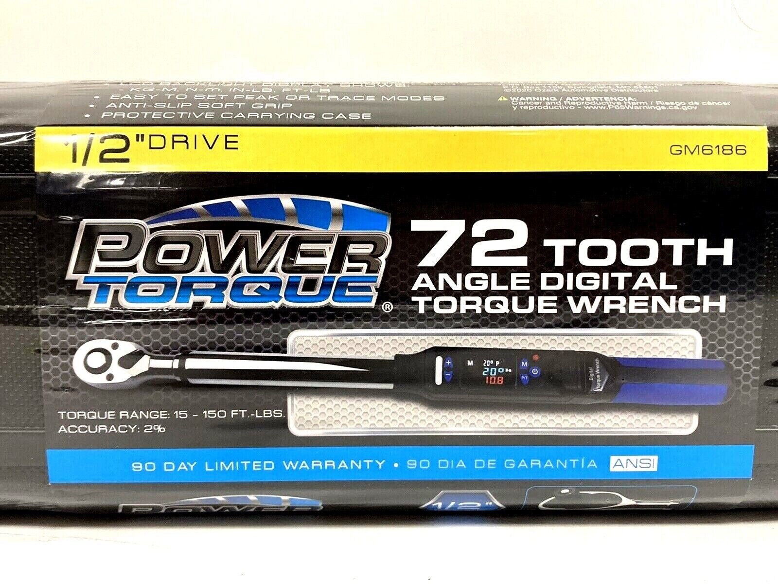 New Power Torque 72 Tooth Angle Digital 1/2” Drive Torque Wrench 15-150 Ft Lbs