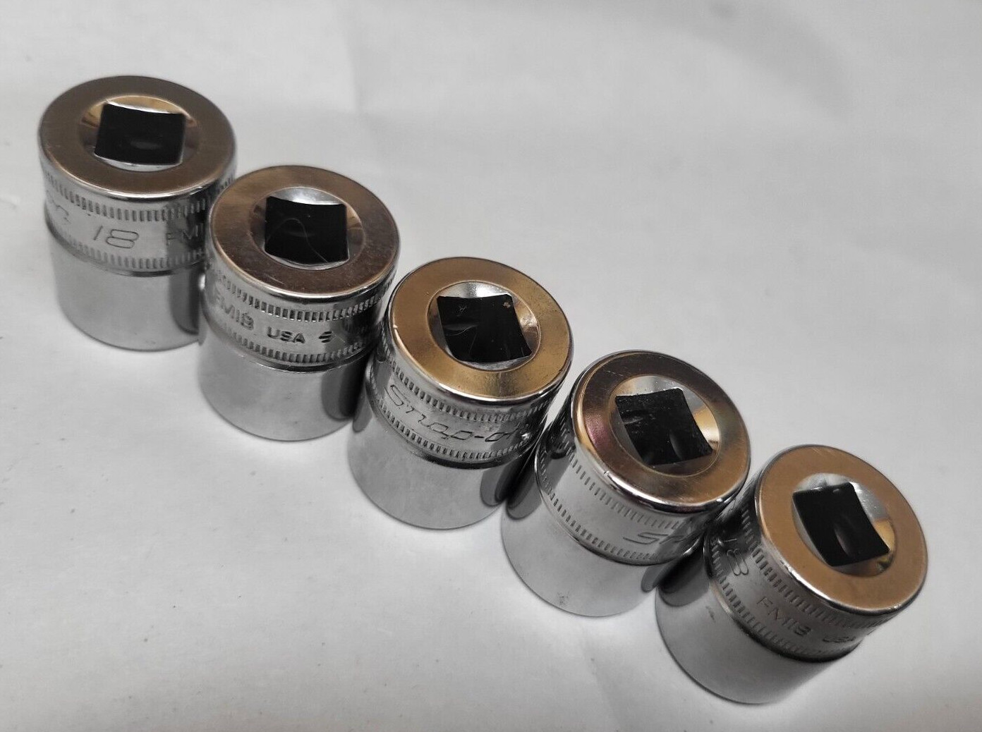 18mm NOS 12 point Snap-On 3/8″ Drive Shallow Chrome Socket 18 MM FM18 Lot of 5
