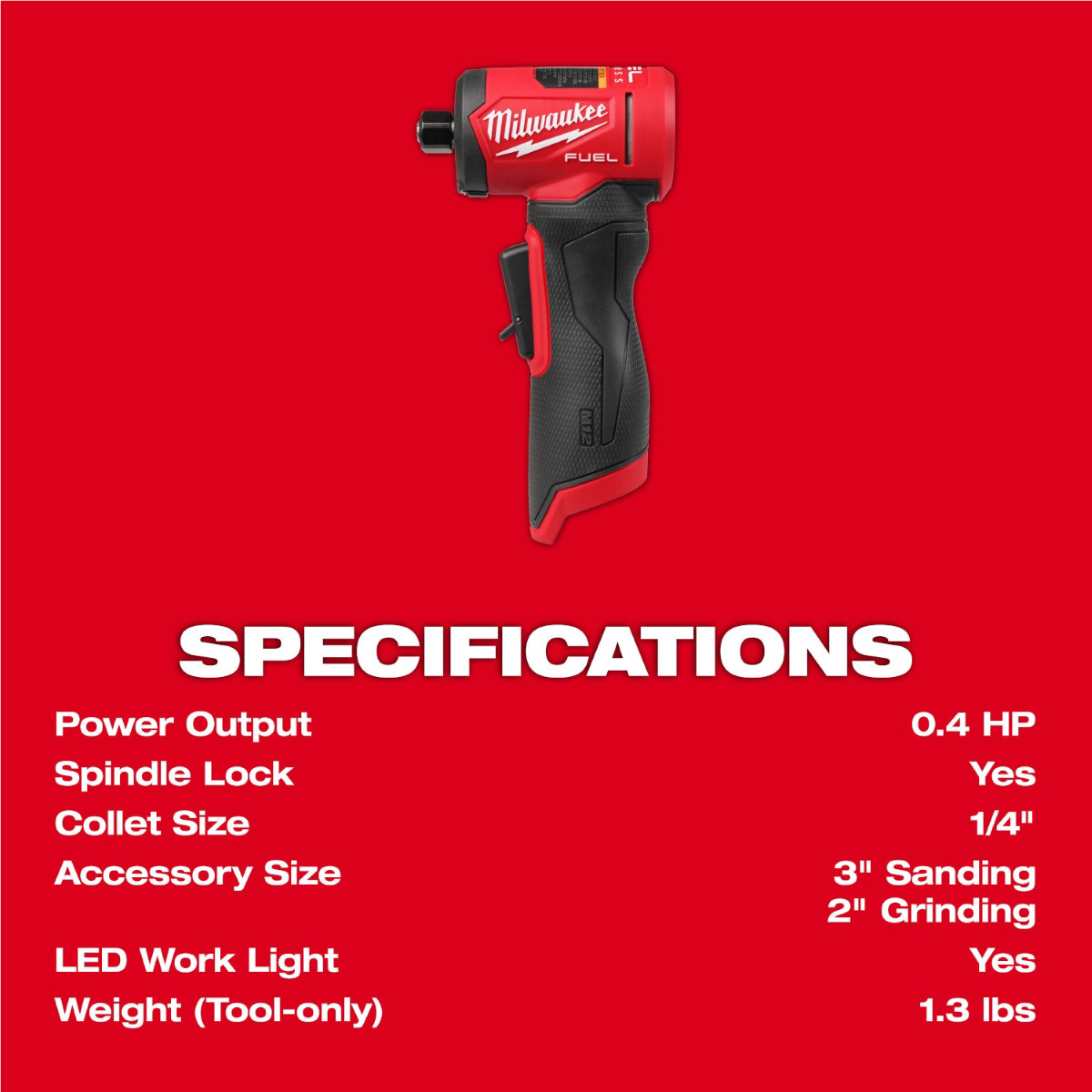 Milwaukee Tool M12 FUEL 1/4 Inch Right Angle Die Grinder