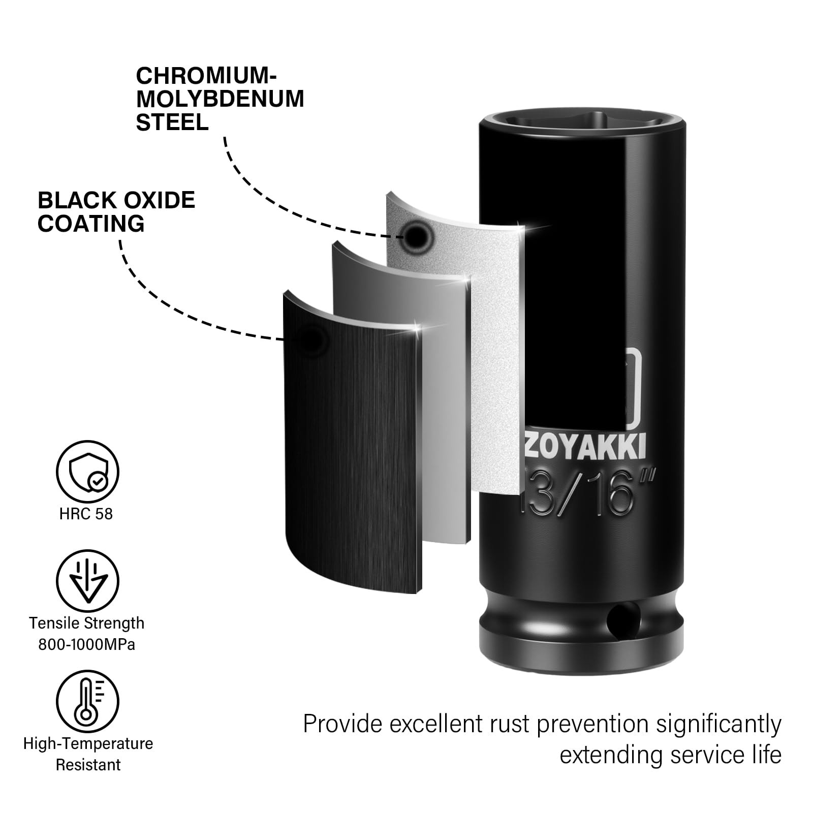 ZOYAKKI 6-Point 1/2-Inch Drive Deep Impact Socket- 13/16″ (SAE), 13/16″in.