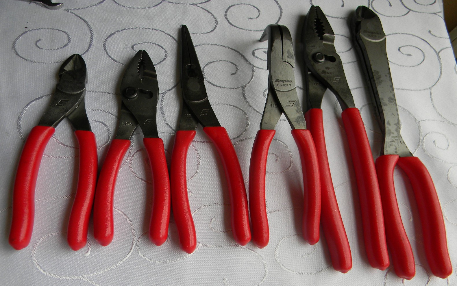 SNAP-ON 6PC RED VINYL GRIP SLIP JOINT, NEEDLE NOSE, DIAGONAL PLIER SET USA MADE